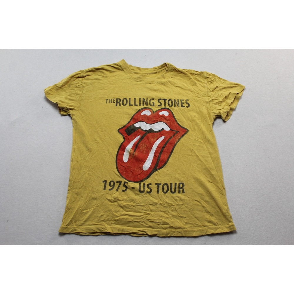 Rolling Stones T-Shirt Women Medium Yellow Excellent 1975 US Tour Graphic Tee